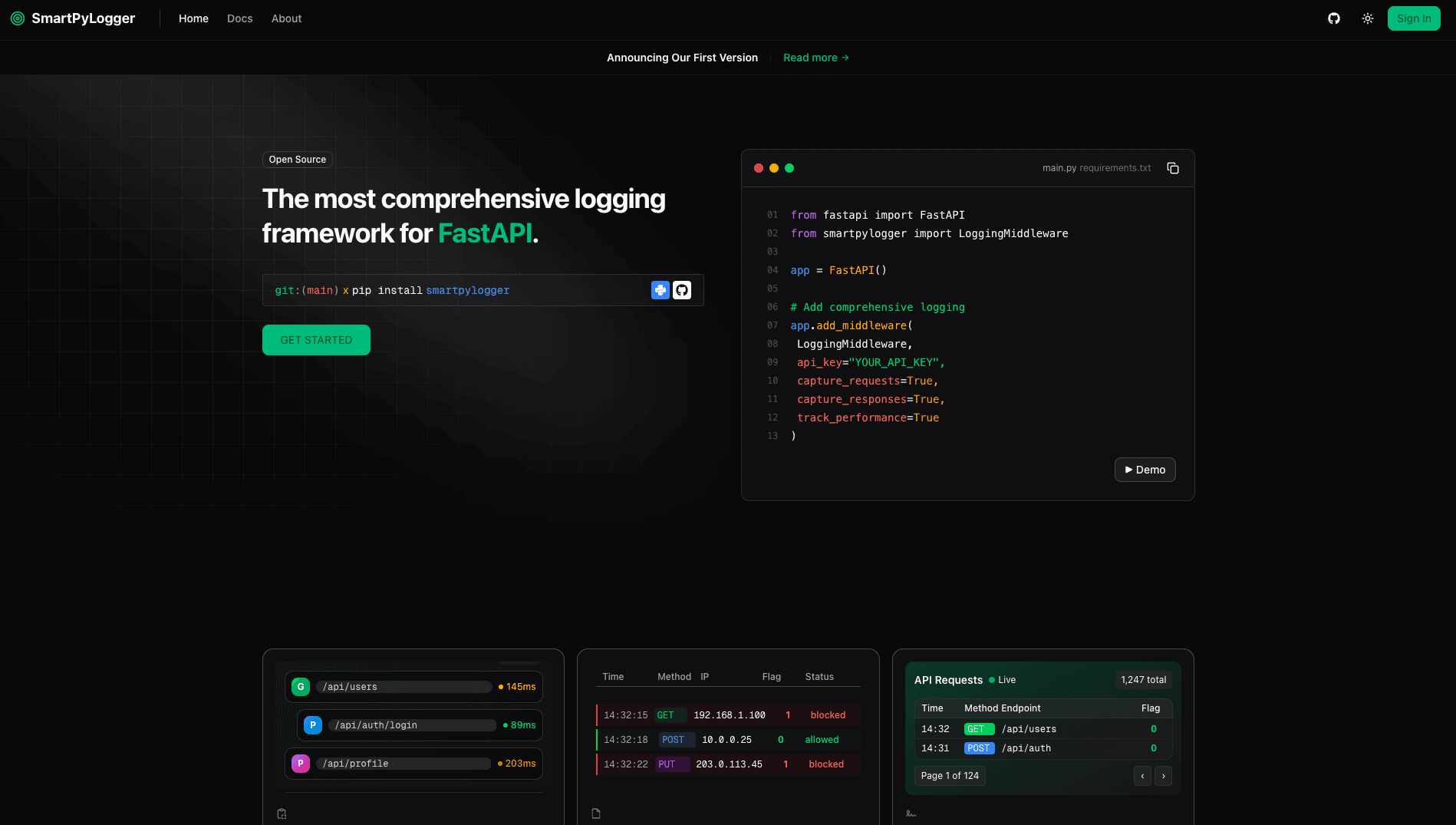 SmartPyLogger - FastAPI logging tool with AI analysis